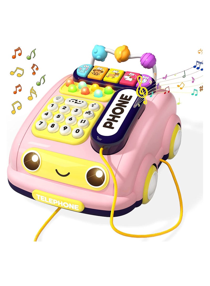 SYOSI Baby Phone Toy,Cartoon Simulated Landline Smartphone Drag Function Call Play Piano Early Education Music Learn,with Light Parent-Child Interactive Toy Gift Game Boy Girl Early Education Gift - Image 1