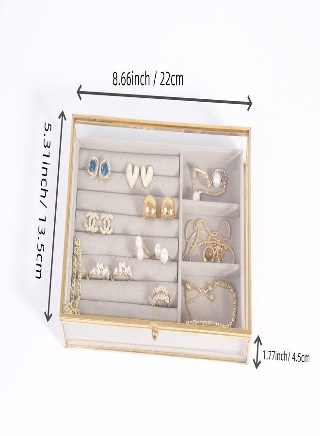 فيارل علبة مجوهرات زجاجية ذهبية من فيارل، حامل لعرض الخواتم والأقراط، منظم للأساور والبروشات، علبة تذكارية مزخرفة لحفظ بطاقات الصور، صينية مخملية لتزيين المنزل وطاولة الزينة - Image 2