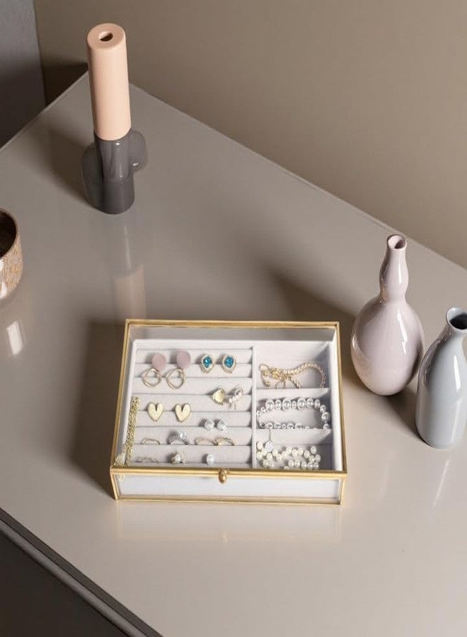 فيارل علبة مجوهرات زجاجية ذهبية من فيارل، حامل لعرض الخواتم والأقراط، منظم للأساور والبروشات، علبة تذكارية مزخرفة لحفظ بطاقات الصور، صينية مخملية لتزيين المنزل وطاولة الزينة - Image 4