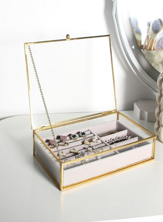 فيارل علبة مجوهرات زجاجية ذهبية من فيارل، حامل لعرض الخواتم والأقراط، منظم للأساور والبروشات، علبة تذكارية مزخرفة لحفظ بطاقات الصور، صينية مخملية لتزيين المنزل وطاولة الزينة - Image 5