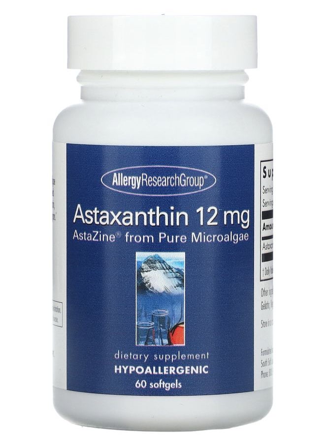 Allergy Research Group - Astaxanthin  AstaZine from Pure Microalgae 12 mg 60 softgels - Image 1