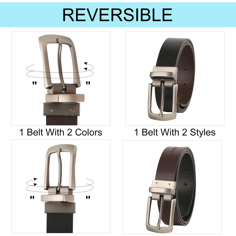 Ssumday Womens Girl Female Ladies Reversible Faux Leather Black Coffee Belts for Jeans Pants with Vintage Silver Buckle and Plus Size(MFZKBC-L) - Image 2