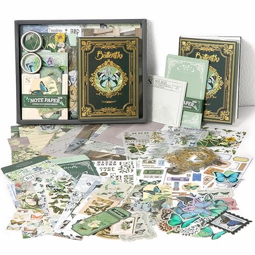 The AutoStory Enchanted Scrapbook Kit A6 Junk Journal Woodland Botanical Stickers Tree Decorative Papers Washi Tape DIY Craft Art Keepsake Memory Decor Gift Women Teens (Forest Legend, Green) - Image 1