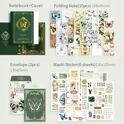 The AutoStory Enchanted Scrapbook Kit A6 Junk Journal Woodland Botanical Stickers Tree Decorative Papers Washi Tape DIY Craft Art Keepsake Memory Decor Gift Women Teens (Forest Legend, Green) - Image 3