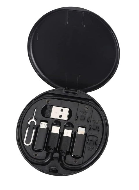 مجموعة كابلات OTG لمحول USB C، حافظة كابلات شحن متعددة، محول USB C إلى جهاز iOS/Type C/Micro/USB A، نقل البيانات يحتوي على فتحة بطاقة للسفر، يمكن استخدامه كحامل للهاتف (أسود)