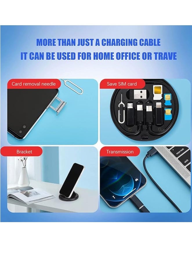 مجموعة كابلات OTG لمحول USB C، حافظة كابلات شحن متعددة، محول USB C إلى جهاز iOS/Type C/Micro/USB A، نقل البيانات يحتوي على فتحة بطاقة للسفر، يمكن استخدامه كحامل للهاتف (أسود)