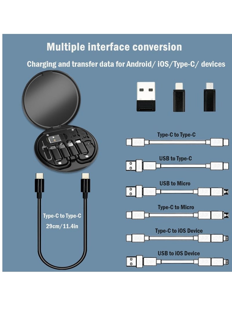 مجموعة كابلات OTG لمحول USB C، حافظة كابلات شحن متعددة، محول USB C إلى جهاز iOS/Type C/Micro/USB A، نقل البيانات يحتوي على فتحة بطاقة للسفر، يمكن استخدامه كحامل للهاتف (أسود)