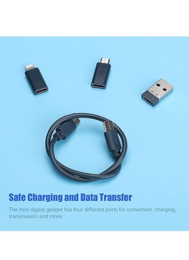 مجموعة كابلات OTG لمحول USB C، حافظة كابلات شحن متعددة، محول USB C إلى جهاز iOS/Type C/Micro/USB A، نقل البيانات يحتوي على فتحة بطاقة للسفر، يمكن استخدامه كحامل للهاتف (أسود)