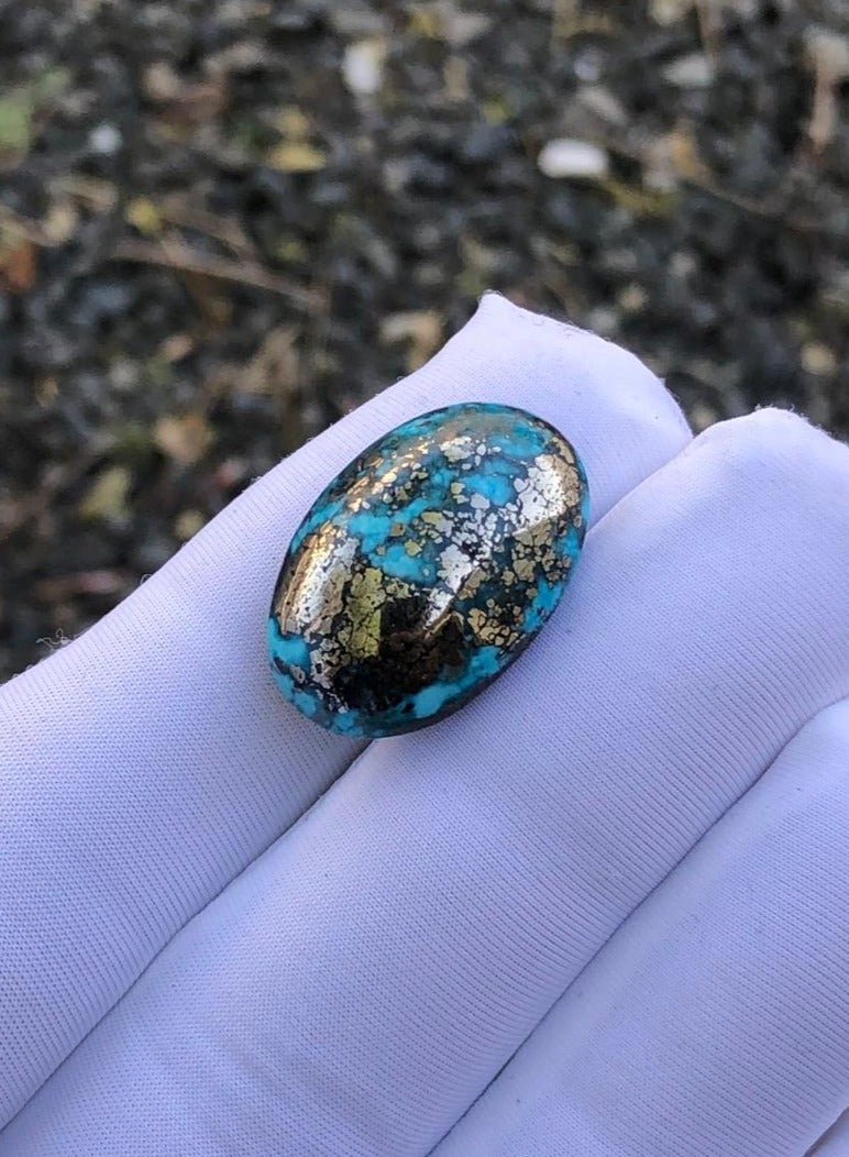 هادي الفيروز الطبيعي مع البيريت - 24 قيراط - 22x15 ملم - Image 4