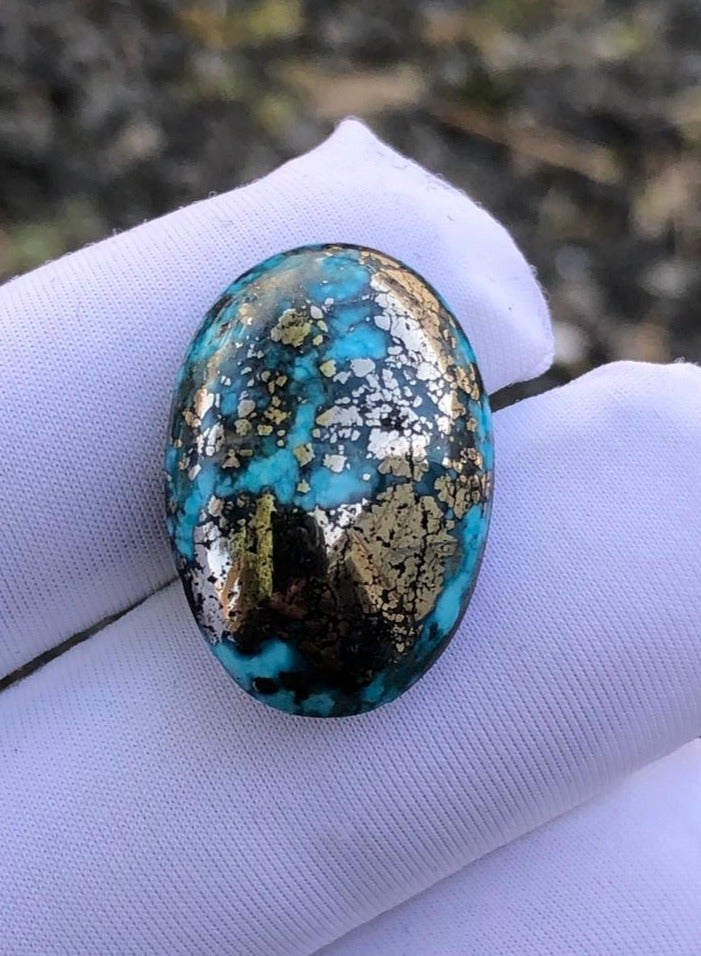 هادي الفيروز الطبيعي مع البيريت - 24 قيراط - 22x15 ملم - Image 1