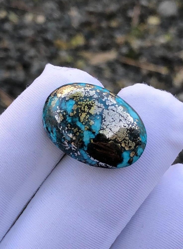 هادي الفيروز الطبيعي مع البيريت - 24 قيراط - 22x15 ملم - Image 2