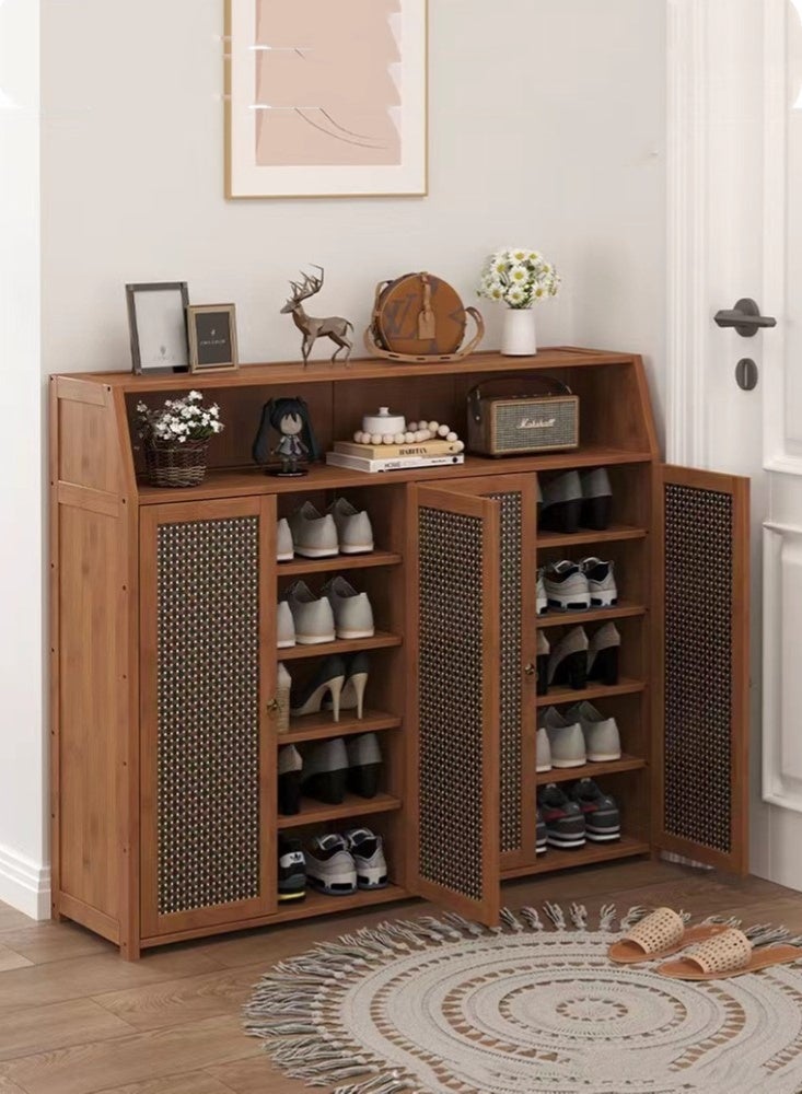 Kutis 5-Tier Shoe Cabinet Shoe Storage Rack Organizer with Doors MDF Board/Bamboo Brown 118x31x100 cm - Image 1