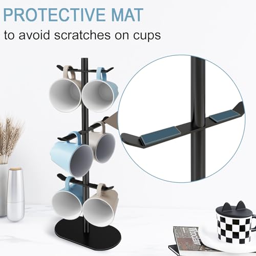 XEENEW Cup Holder Tree with 6 Hooks, Metal Coffee Mug Rack Stand (Black) - Image 3