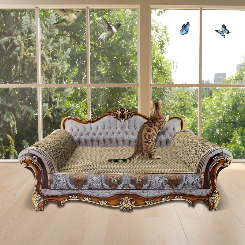 INRLKIT Luxury Cardboard Cat Scratcher Sofa Couch Bed, Couch Shaped Scratching Board, Scratch Lounge with Catnip, Cat Scratcher for Indoor Cats Grey - Image 5