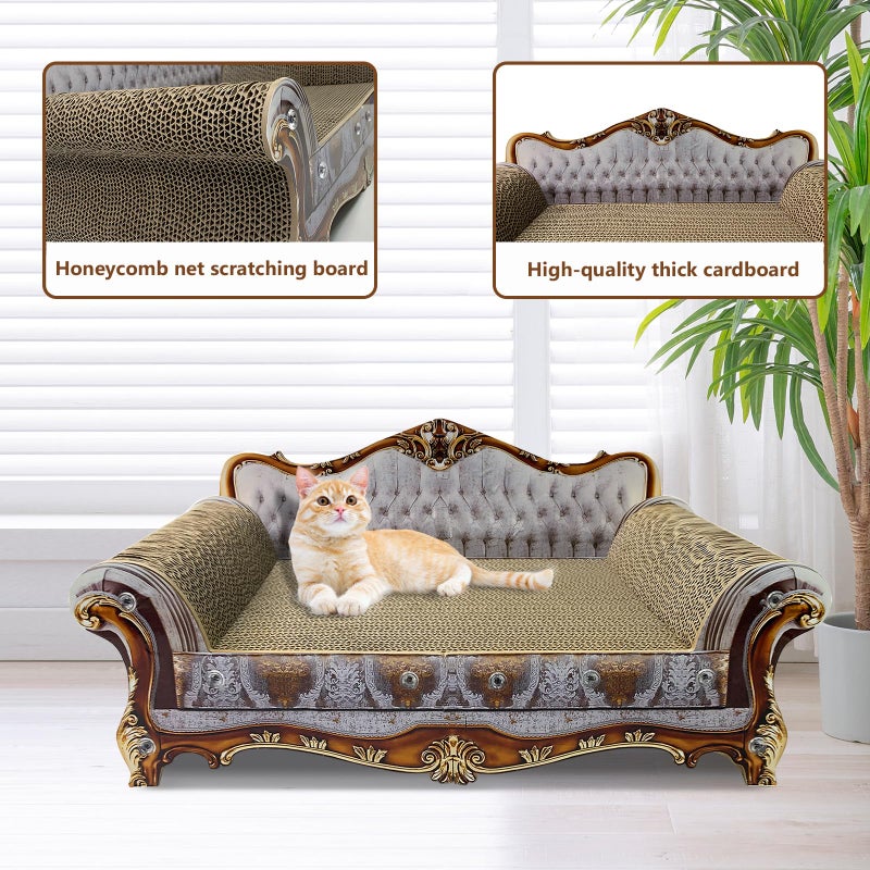 INRLKIT Luxury Cardboard Cat Scratcher Sofa Couch Bed, Couch Shaped Scratching Board, Scratch Lounge with Catnip, Cat Scratcher for Indoor Cats Grey - Image 4