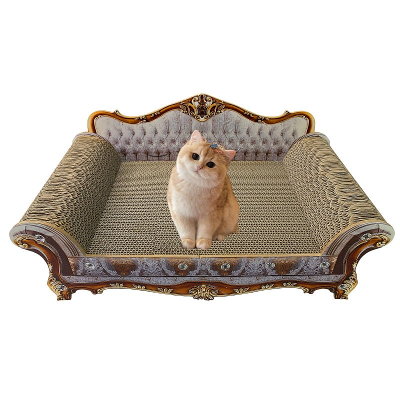 INRLKIT Luxury Cardboard Cat Scratcher Sofa Couch Bed, Couch Shaped Scratching Board, Scratch Lounge with Catnip, Cat Scratcher for Indoor Cats Grey - Image 1