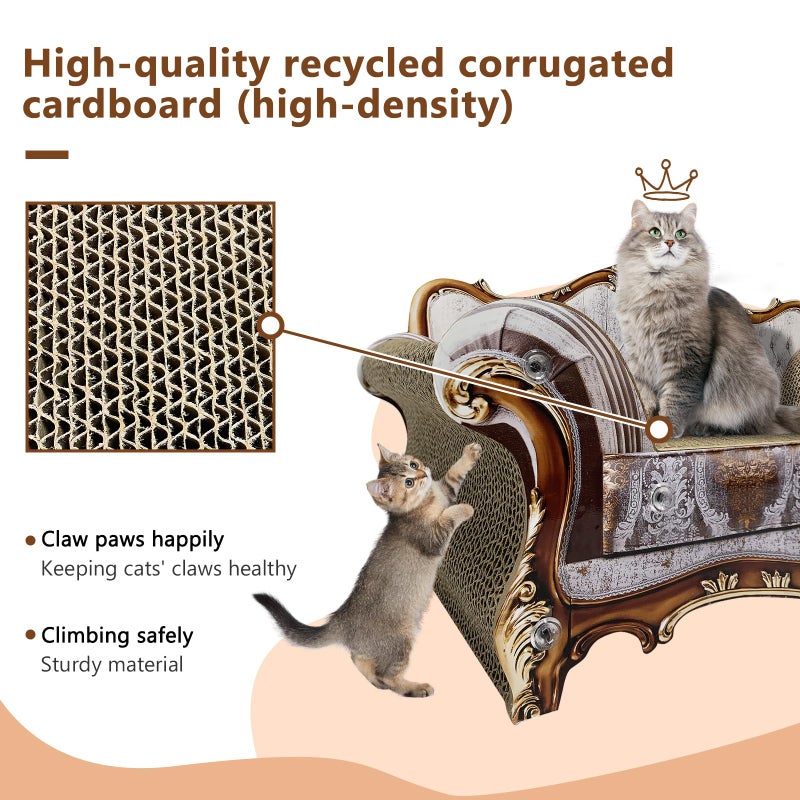 INRLKIT Luxury Cardboard Cat Scratcher Sofa Couch Bed, Couch Shaped Scratching Board, Scratch Lounge with Catnip, Cat Scratcher for Indoor Cats Grey - Image 3