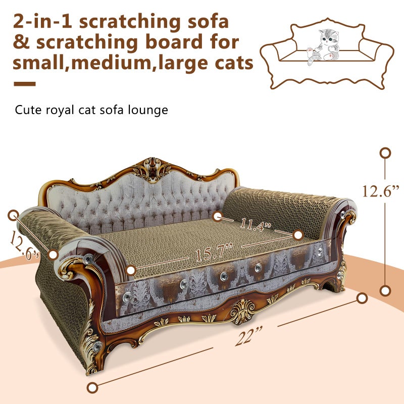 INRLKIT Luxury Cardboard Cat Scratcher Sofa Couch Bed, Couch Shaped Scratching Board, Scratch Lounge with Catnip, Cat Scratcher for Indoor Cats Grey - Image 2