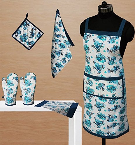 Dekor World Blue Floral Apron Combo. Set of 6 Pcs - Image 2