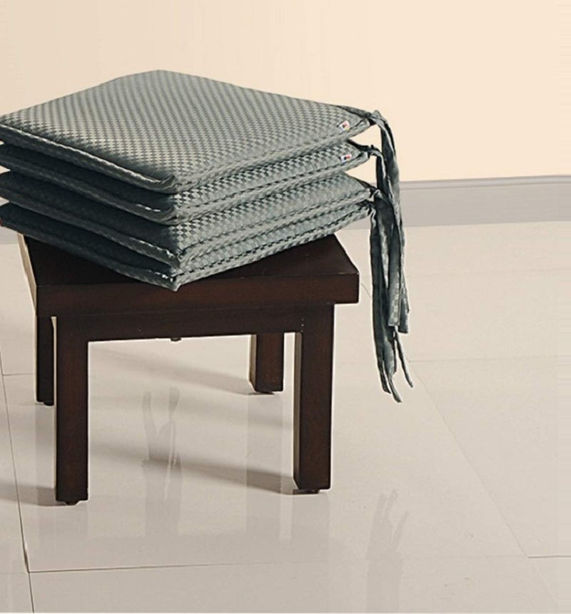 Swayam Swayam Pure Cotton Reversible Chair Set Pads with Loops 16X16 | Machine Washable Chair Pad Set of 3 | Indoor Square Cushion Seat Or Chair Pads  - Image 2