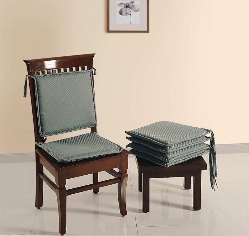 Swayam Swayam Pure Cotton Reversible Chair Set Pads with Loops 16X16 | Machine Washable Chair Pad Set of 3 | Indoor Square Cushion Seat Or Chair Pads  - Image 3