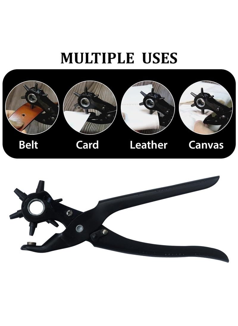 Caneuf Caneuf Heavy Duty Rotary Puncher Punch Round Hole Plier Hand Tool Metal Revolving PuncherPunching Machine for Leather Belts Watch Bands Bag Straps Dog Collars Saddles Shoes Fabric Style 01  - Image 4
