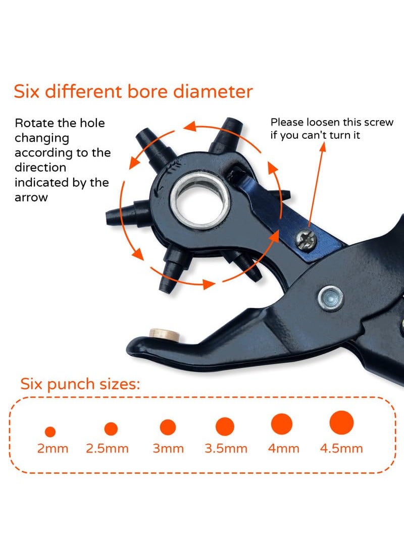 Caneuf Caneuf Heavy Duty Rotary Puncher Punch Round Hole Plier Hand Tool Metal Revolving PuncherPunching Machine for Leather Belts Watch Bands Bag Straps Dog Collars Saddles Shoes Fabric Style 01  - Image 2
