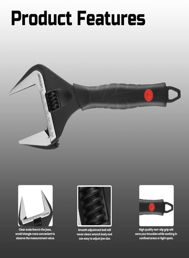 Lichamp مفتاح ربط قصير قابل للتعديل بعرض 12 بوصة مع فتحة فك 60 مم من Lichamp للسباكة والسيارات والصناعة، لون أسود - Image 4