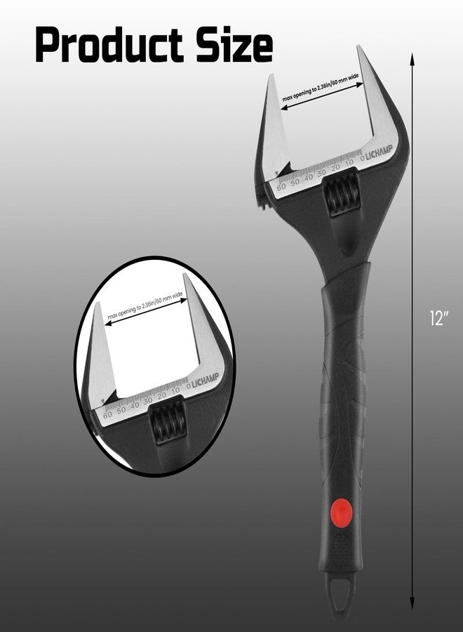 Lichamp مفتاح ربط قصير قابل للتعديل بعرض 12 بوصة مع فتحة فك 60 مم من Lichamp للسباكة والسيارات والصناعة، لون أسود - Image 3
