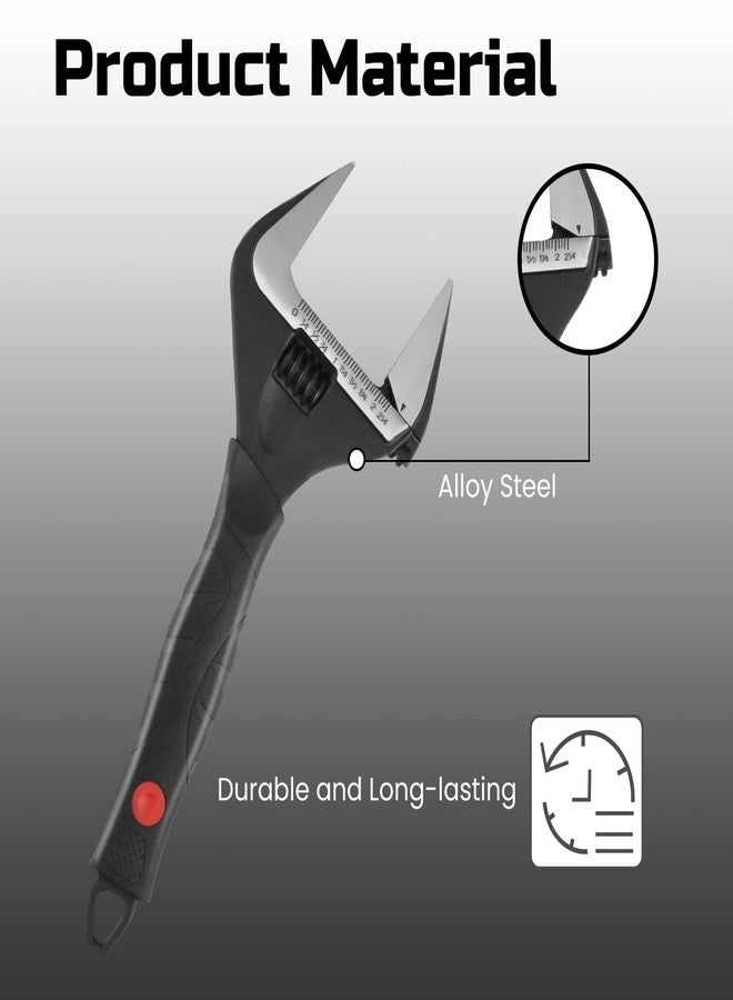 Lichamp مفتاح ربط قصير قابل للتعديل بعرض 12 بوصة مع فتحة فك 60 مم من Lichamp للسباكة والسيارات والصناعة، لون أسود - Image 2