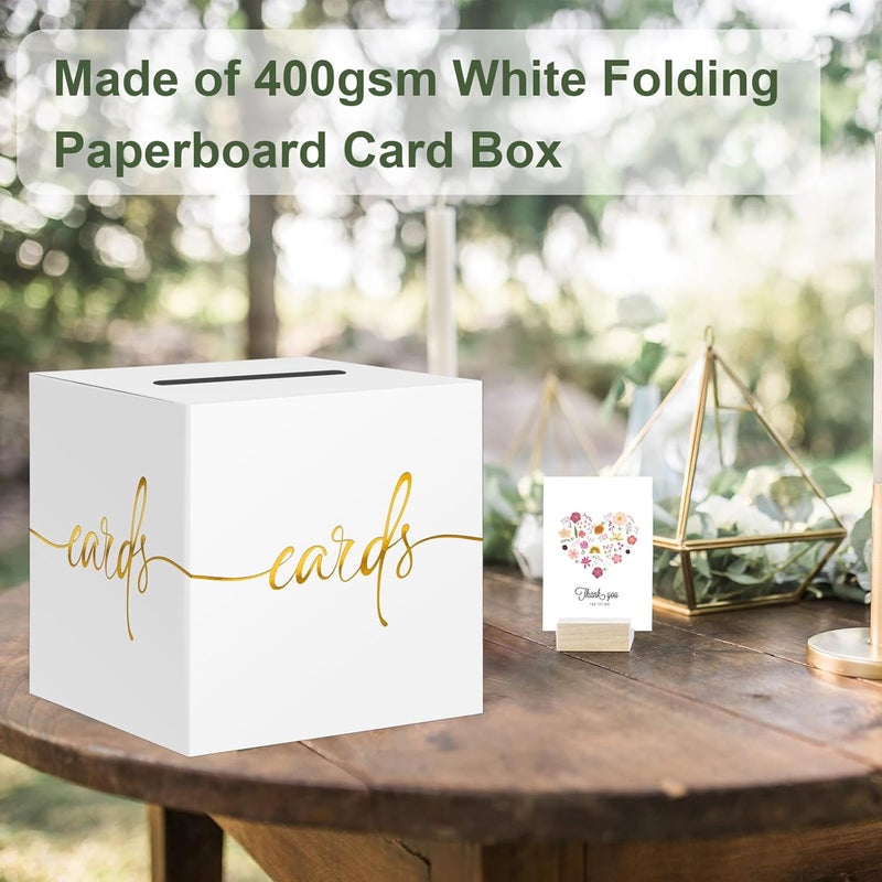 CINSOEN White Card Box with Gold Foil Design, Paperboard Card Box for Birthday Wedding Party Graduation Retirement Anniversary Valentine's Day & Baby Showers, Raffle or Money Box - Image 2