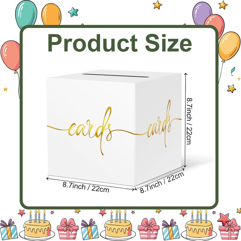 CINSOEN White Card Box with Gold Foil Design, Paperboard Card Box for Birthday Wedding Party Graduation Retirement Anniversary Valentine's Day & Baby Showers, Raffle or Money Box - Image 4