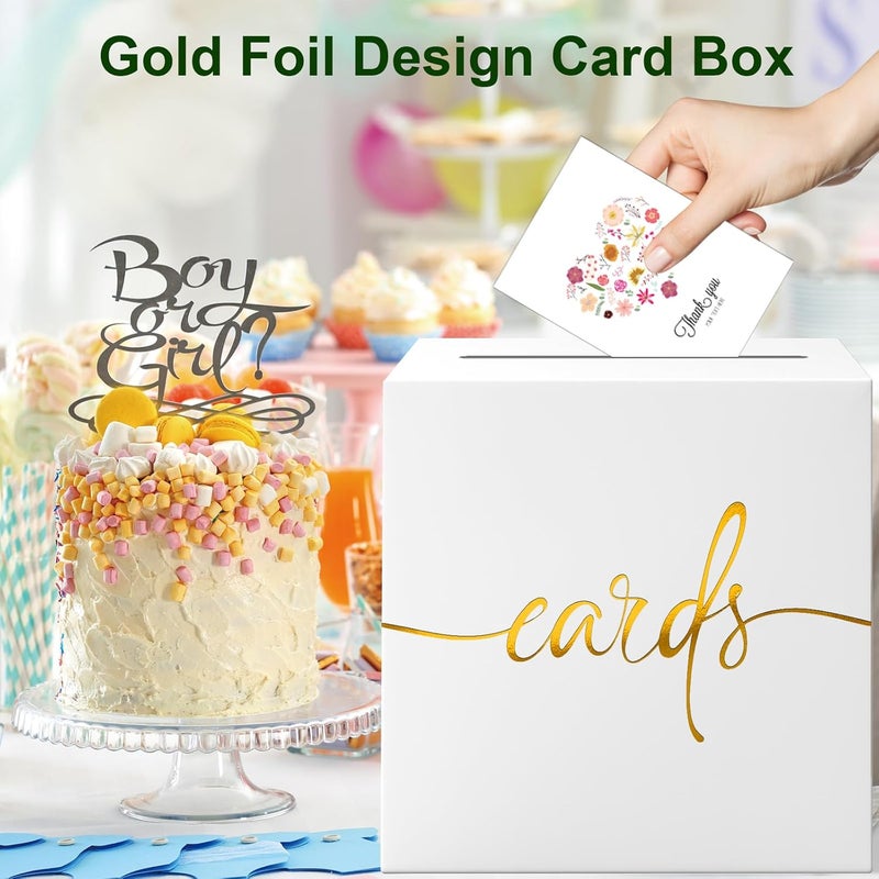 CINSOEN White Card Box with Gold Foil Design, Paperboard Card Box for Birthday Wedding Party Graduation Retirement Anniversary Valentine's Day & Baby Showers, Raffle or Money Box - Image 5
