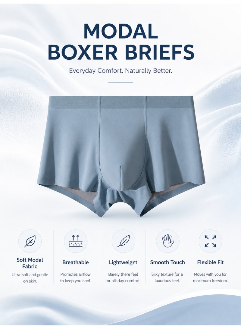 Men's Modal Boxer Briefs 4 Pack Antibacterial Mulberry Silk Crotch Ultra Soft Moisture Wicking No Ride Up L-3XL Daily Wear - Image 3