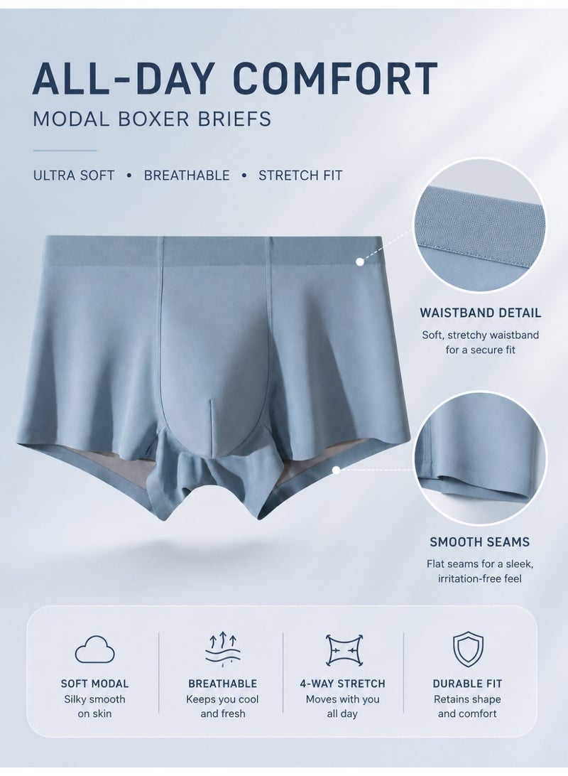 Men's Modal Boxer Briefs 4 Pack Antibacterial Mulberry Silk Crotch Ultra Soft Moisture Wicking No Ride Up L-3XL Daily Wear - Image 2