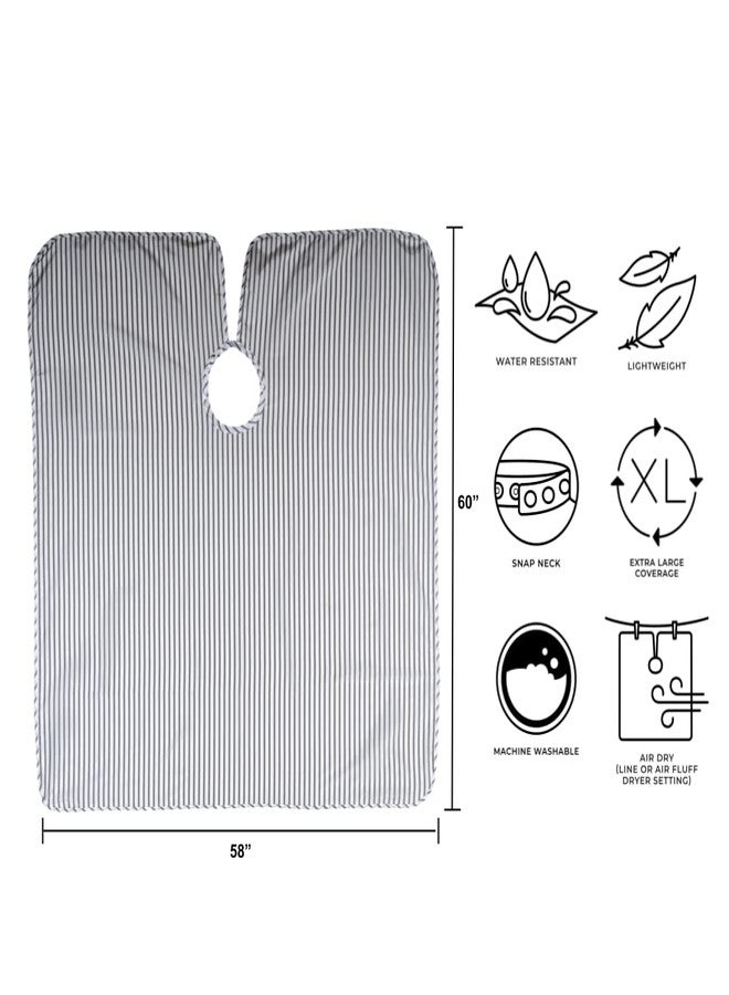 Cricket Route 66 Barber Cape - Hair Cutting Cape with Classic Pinstripe Design, Adjustable Snap Neck Closure - Water-Resistant, Lightweight and Comfortable, Extra Large Coverage - 58” x 60” - Image 3