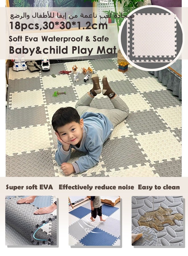 18pcs Soft Eva Baby Play Mat, Waterproof & Safe, Composable Interlocking Foam Mats For Baby Play & Crawling Mats For Infants, Babies,Toddlers, Toys, Indoor Outdoor Use, Bpa Free, Easy To Clean, 30*30cm, 12mm  - Image 1