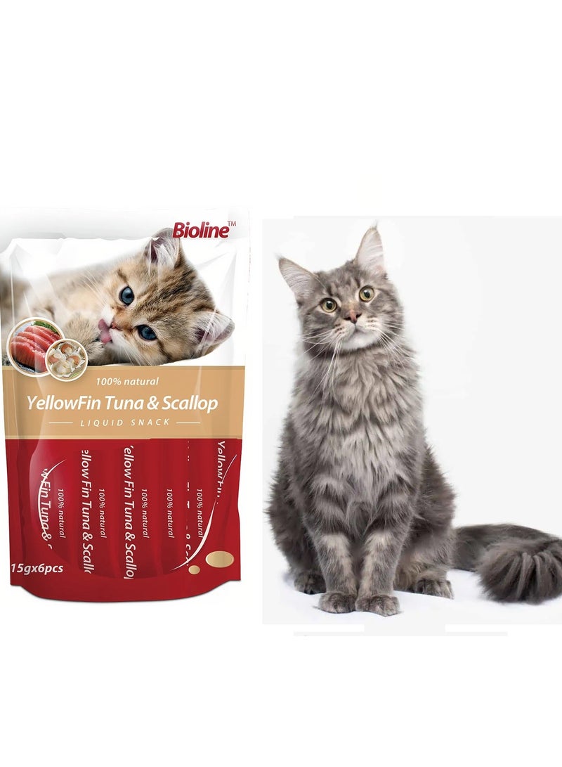 Bioline Yellofin Tuna With Scallop Liquid Snack For Cats 6X15g - Image 1