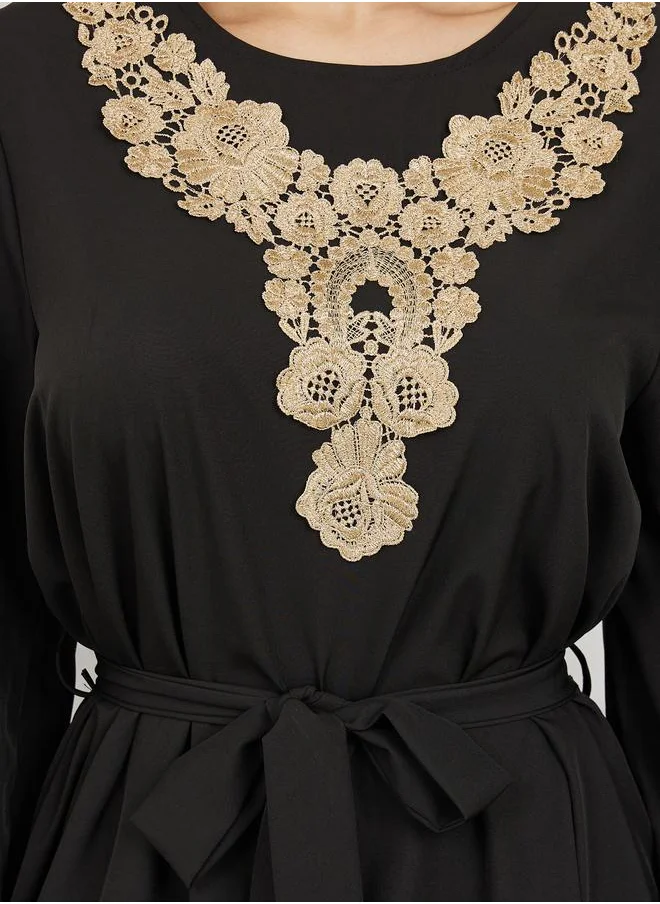 تايك تو Embroidered Lace Detail A-Line Maxi Dress