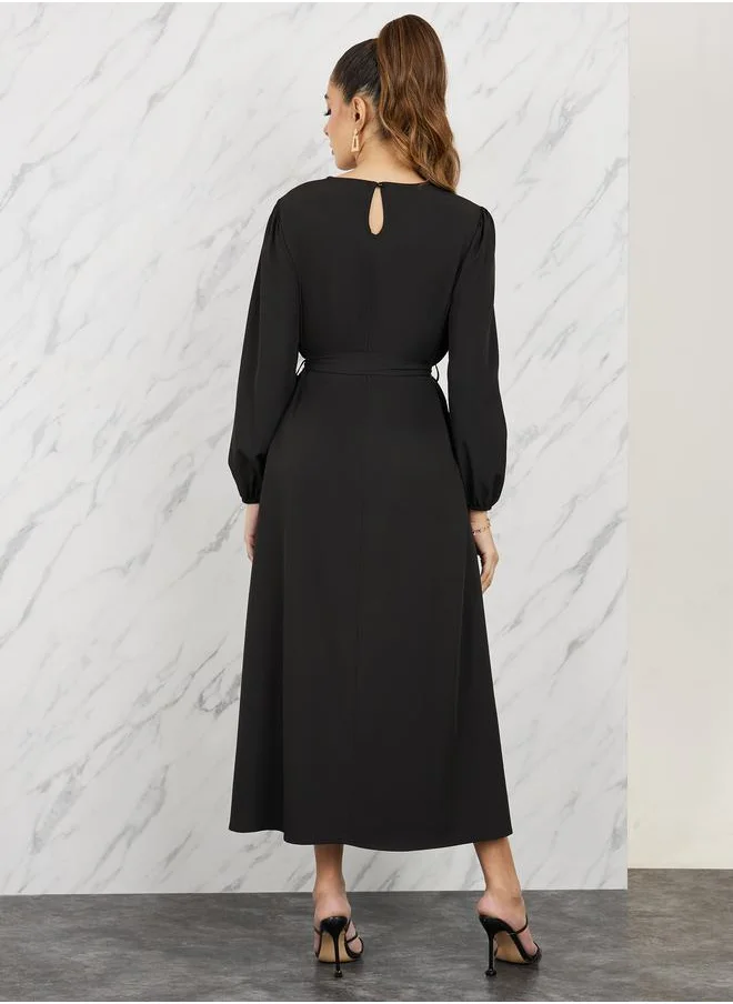 تايك تو Embroidered Lace Detail A-Line Maxi Dress