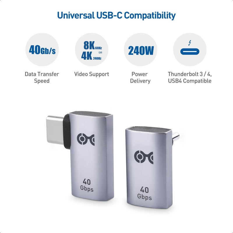 Cable Matters Combo-Pack 40Gbps Right Angle USB-C Adapter Kit, Up to [4K@240Hz Video, 240W Charging, 40Gbps Data Transfer] 90 Degree USB C Adapter, Compatible with Thunderbolt 4, iPhone 16, Steam Deck - Image 4