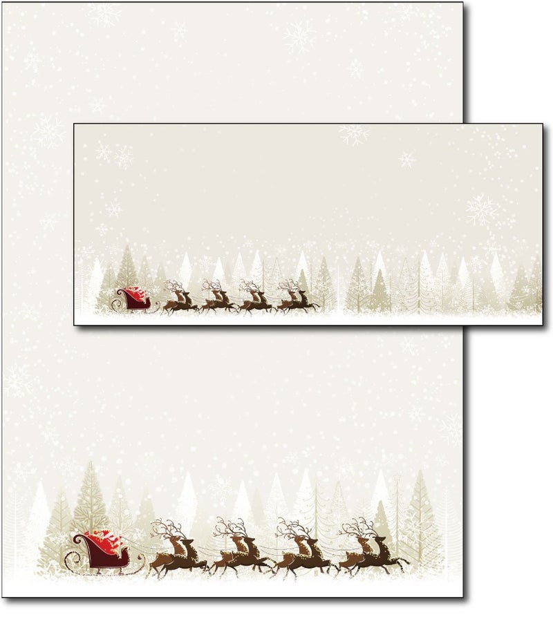 40 Sets - Santa & Reindeer Holiday Paper & Envelopes - 8.5 x 11 Holiday Letterhead Set for Inkjet or Laser Printers â€“ Christmas Writing Paper with Matching Envelopes