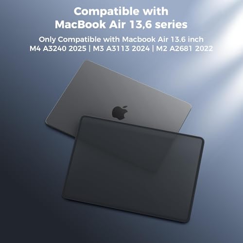 BlueSwan Hard Shell Case Compatible for Apple MacBook Air 13 inch M5 2026 2025 2024 2022 M4 M3 M2, A3449 A3240 A3113 A2681, 13.6 Matte TPU Frame Anti-Fingerprint Laptop Protective Cover, Frosted Black - Image 5