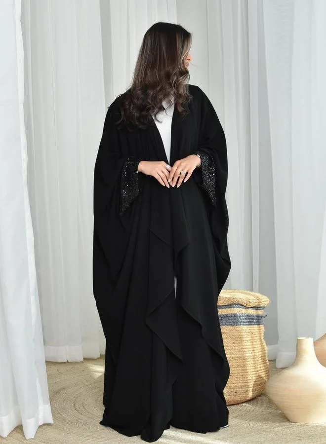 Black Abaya with Sequin Cuffs