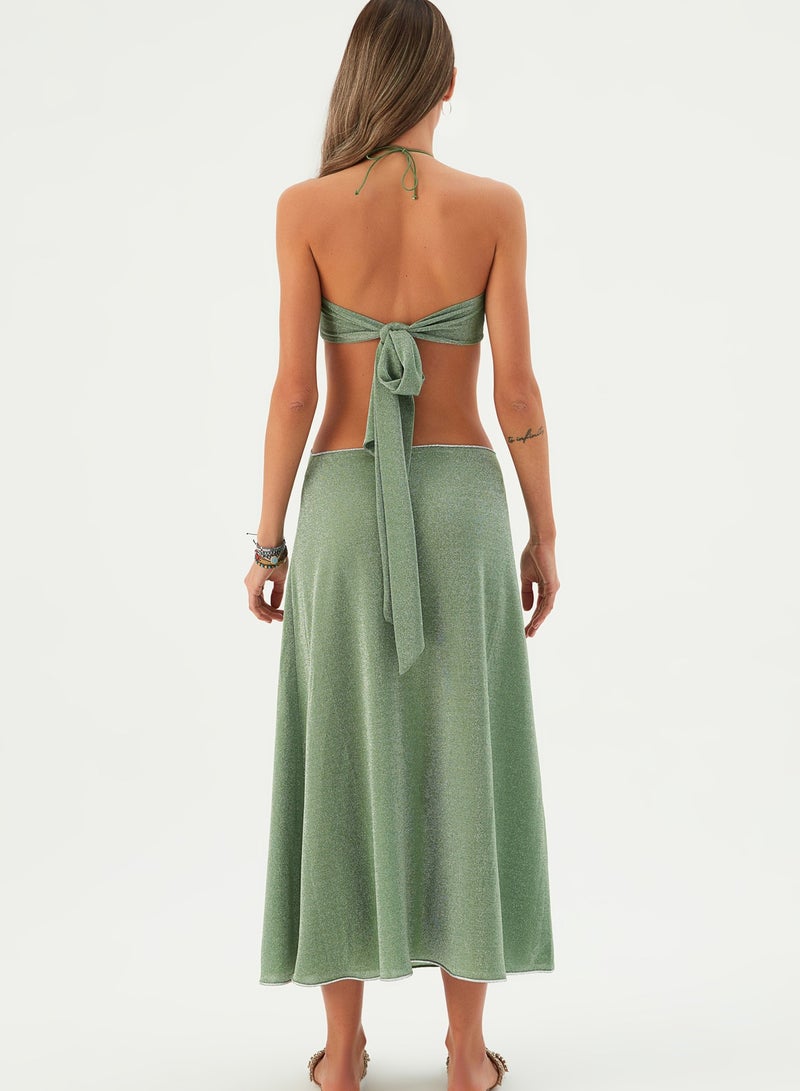 Aidan Knotted Maxi Dress Grasshopper Green Colour - Image 2