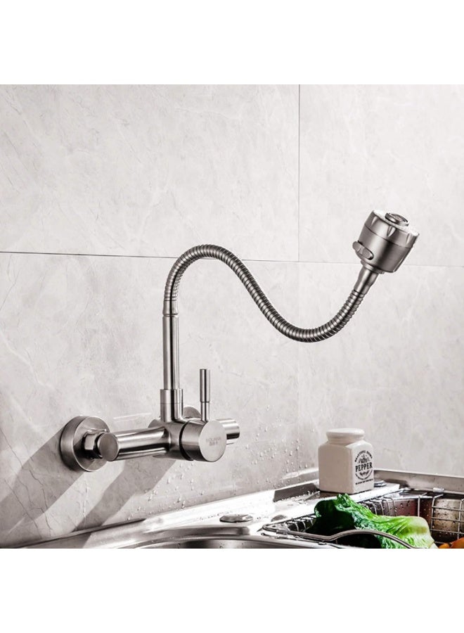 YelaJoy Kitchen Sink Faucet, Wall Mount Sink Faucet, Single Lever Handle Faucet, Brushed Nickel Water Tap Sink Faucet with 360 Rotable Pull Down Sprayer, Kitchen Sink Mixer Water Tap - Image 2