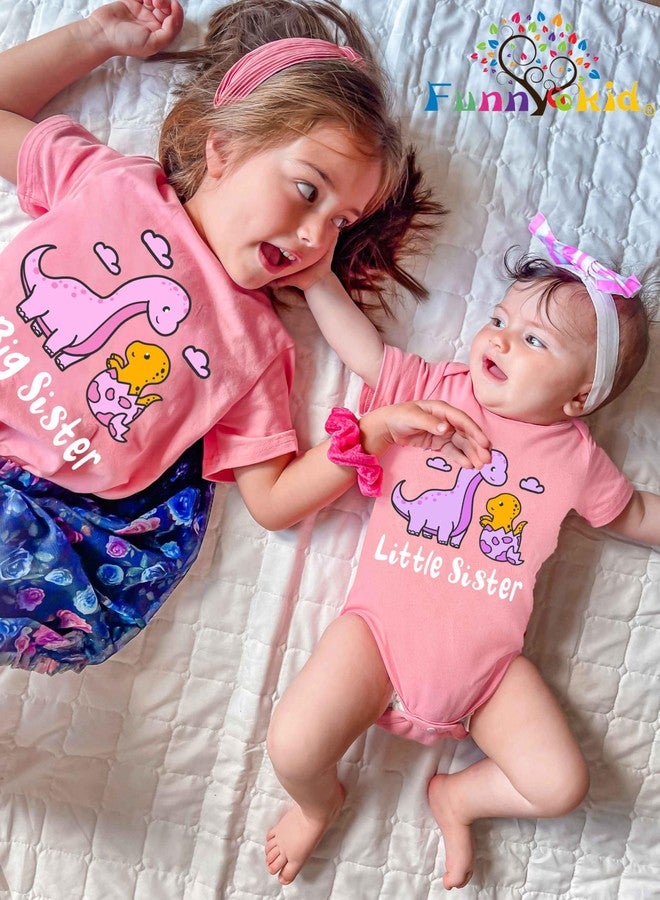 Funnycokid زي الأخت الكبرى والأخت الصغرى من Funnycokid قمصان متطابقة للأطفال للفتيات هدايا للبنات حديثي الولادة ديناصور 3T 0-3M - Image 4
