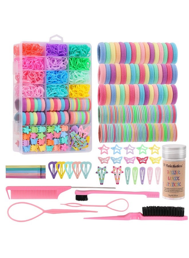 Seiolieliou Hair Accessories for Girls, 1350P Colorful Hair Ties Set with 72P Hair Clips, Bobby Pins for Toddlers, Hair Wax Stick, Butterfly Hair Clips for Kids, Hair Barrettes with Hair Comb Set & Organizer Box - Image 1
