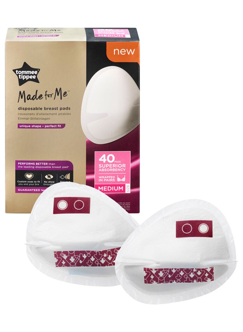 tommee tippee Pack Of 40 Made For Me Daily Disposable Breast Pads, Soft, Absorbent And Leak-Free, Contoured Shape, Adhesive Patch, Medium - Image 1