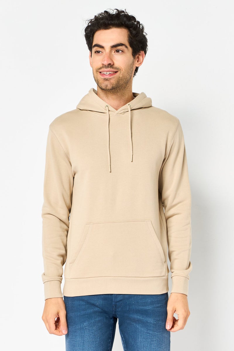 Celio Men Solid Long Sleeve Hoodie, Light Taupe - Image 1